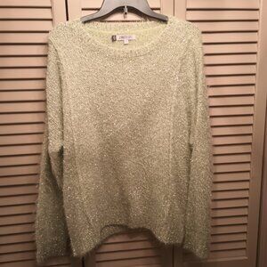 Jennifer Lopez Lime Green Metallic Fuzzy Sweater.